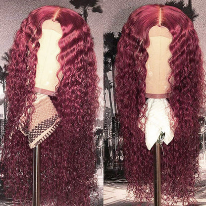 32inch 99J Wear and Go Deep Curly Wig Burgundy Colored Human Hair Wig Pre-plucked HD Lace Front Wigs Glueless Deep Wave Wig