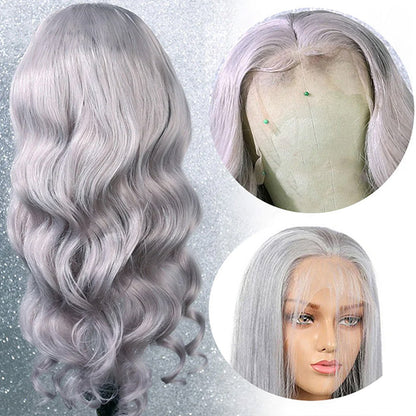 13x4 Body Wave Wig Silver Color 100% Transparent HD Lace Human Hair Wigs Glueless Body Wave Wigs