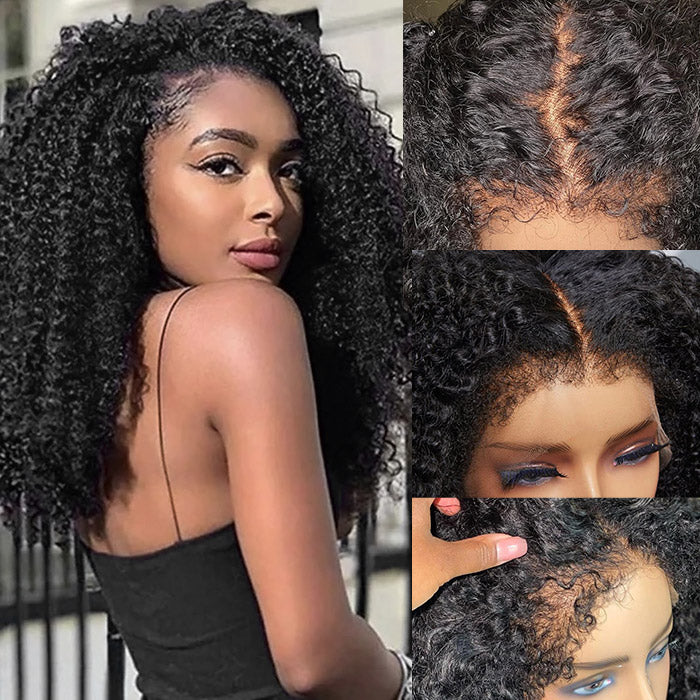 4C Edge Hairline Kinky Curly 13x4 HD Lace Front Wig with Curly Edges Baby Deep Curly Wigs