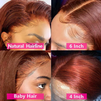 Long 40inch 250% Density #33 Reddish Brown Straight 13x4 Lace Front Wigs with Pre-plucked Human Hair Wigs For Women