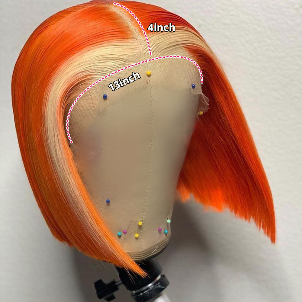 Short Straight Bob Wig Orange Ginger Color Lace Front Wig Ginger Blonde Human Hair Straight Bob Wig