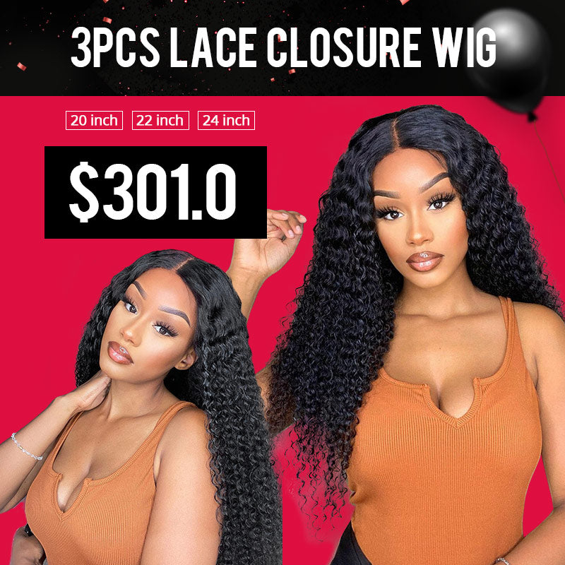 3 Pcs Lace Closure Wig For 20 22 24 Inch