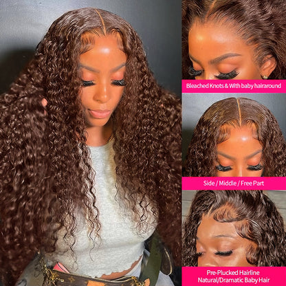 Chocolate Brown Lace Front Wig 30 Inch Kinky Curly Human Hair Wig 13x4 Colored Lace Front Human Hair Wigs Deep Curly Frontal Wig