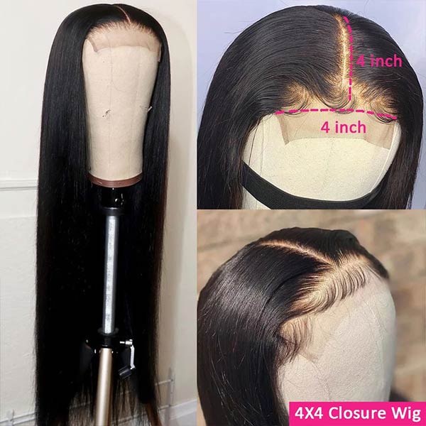 Glueless 4x4 Lace Closure Wig Straight Human Hair Wigs Long Straight Hair Wigs 250% Density