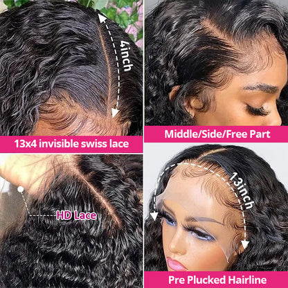 Water Wave 13x4 HD Lace Front Glueless Wigs Undetectable Invisible Lace Wigs With Pre Plucked