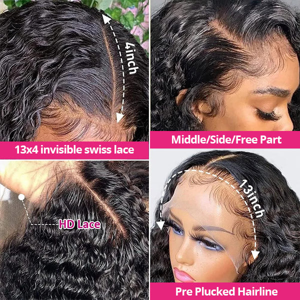 Water Wave 13x4 HD Lace Front Glueless Wigs Undetectable Invisible Lace Wigs With Pre Plucked