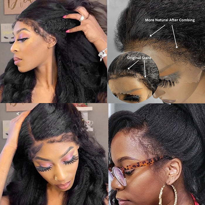 Handmade 4c Hairline Pre-Plucked 13x4 HD Lace Wig Kinky Straight with Realistic Curly Edges
