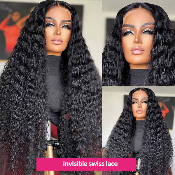 Water Wave 13x4 HD Lace Front Glueless Wigs Undetectable Invisible Lace Wigs With Pre Plucked