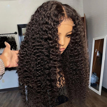 Type 4C Hairline Wig Deep Wave Invisible Lace Front Wigs Top Grade Human Hair With Curly Edges