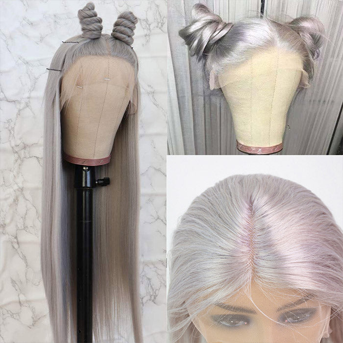 Silver Color Straight Lace Front Wig 13x4 Straight Human Hair Glueless Wigs Silver Gray Wig