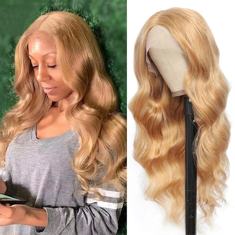 Wear and Go Body Wave Lace Front Wig 180% Density #27 Honey Blonde Human Hair Wigs Body Wave Pre-plucked Lace Frontal Wig