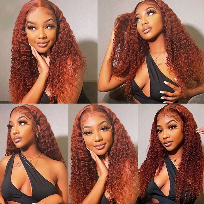 Reddish Brown Lace Front Human Hair #33 Color Glueless Curly Wig 13x4 HD Lace Frontal Wig Long Length