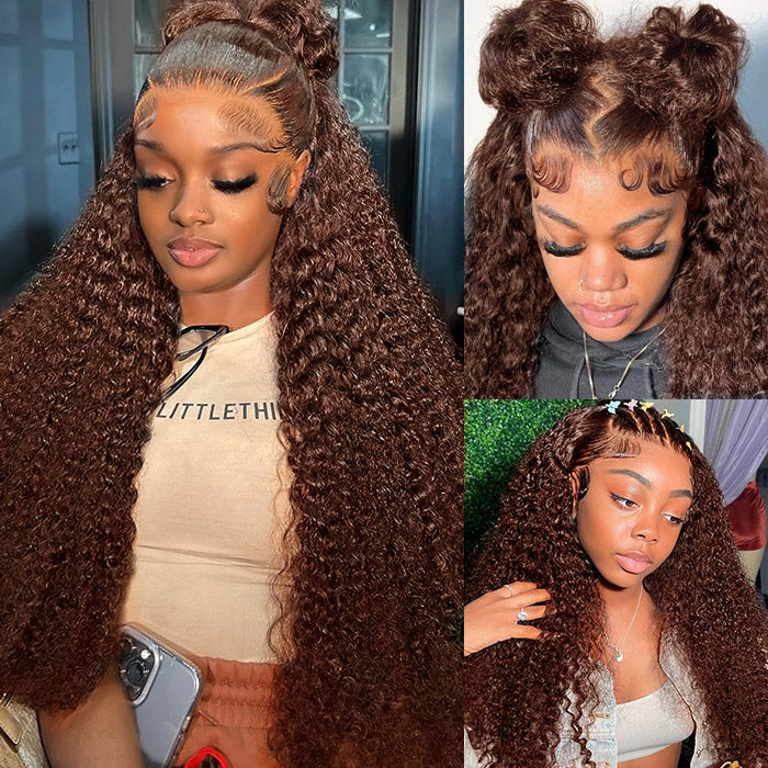 Chocolate Brown Lace Front Wig 30 Inch Kinky Curly Human Hair Wig 13x4 Colored Lace Front Human Hair Wigs Deep Curly Frontal Wig