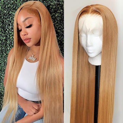 Glueless Straight Wig Honey Blonde Lace Wig 13x4 HD Lace Front Wig Straight Human Hair Wigs #27 Ginger Blonde Wig