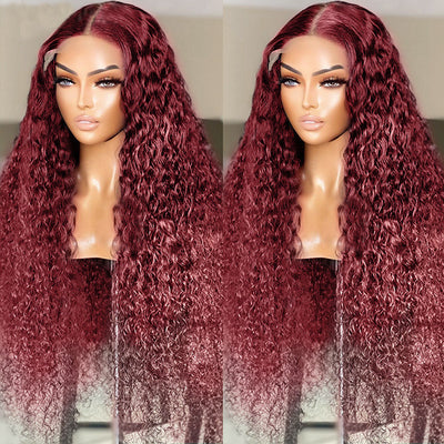 32inch 99J Wear and Go Deep Curly Wig Burgundy Colored Human Hair Wig Pre-plucked HD Lace Front Wigs Glueless Deep Wave Wig