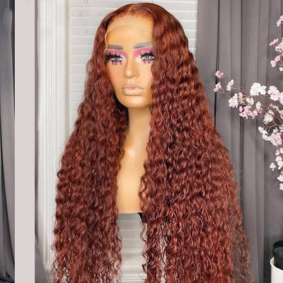 Reddish Brown Lace Front Human Hair #33 Color Glueless Curly Wig 13x4 HD Lace Frontal Wig Long Length