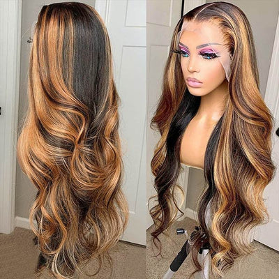 Highlight Body Wave Lace Closure Wig 4x4 HD Lace Wig Invisible Human Hair Wigs Body Wave Glueless Wig