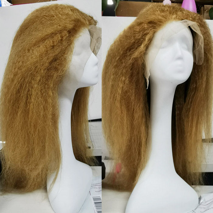 40 Inch Kinky Straight Lace Front Wig #27 Color 13x4 HD Yaki Wig Honey Blonde Color