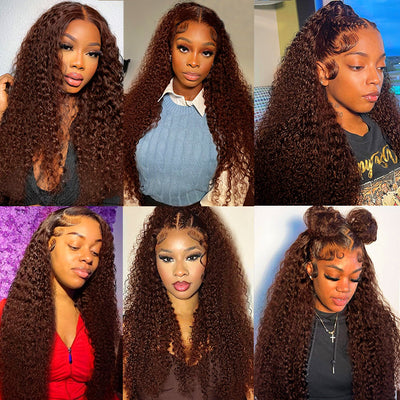 Chocolate Brown Lace Front Wig 30 Inch Kinky Curly Human Hair Wig 13x4 Colored Lace Front Human Hair Wigs Deep Curly Frontal Wig