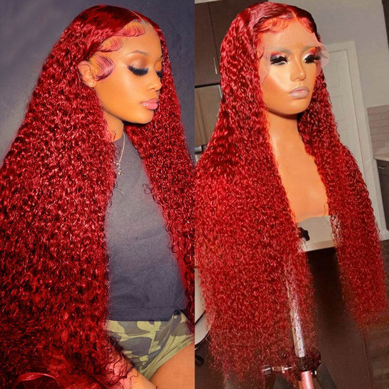 32 Inch Long Kinky Curly Lace Front Wigs For Women Hot Red Lace Front Human Hair Wigs Pre Plucked Glueless Wig