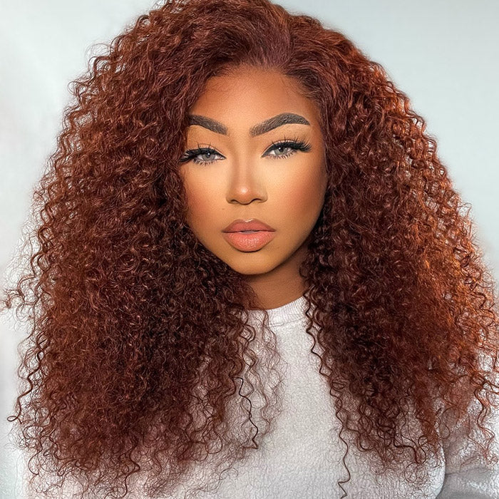 Reddish Brown Lace Front Human Hair #33 Color Glueless Curly Wig 13x4 HD Lace Frontal Wig Long Length