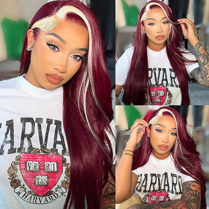 99J Burgundy Lace Front Wig 613 Blonde Highlight Wigs Body Wave Human Hair Wigs Glueless 13x4 Lace Frontal Wig