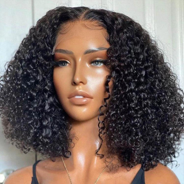 250% Density Kinky Curly Short Bob Wigs 13x4 Transparent Lace Front Human Hair Wigs