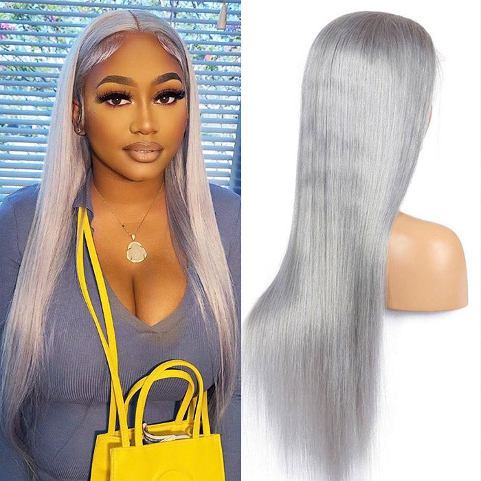 Silver Color Straight Lace Front Wig 13x4 Straight Human Hair Glueless Wigs Silver Gray Wig