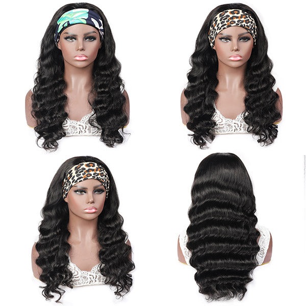 Loose Wave Virgin Human Hair 150% Density Headband Wigs Glueless For Black Women