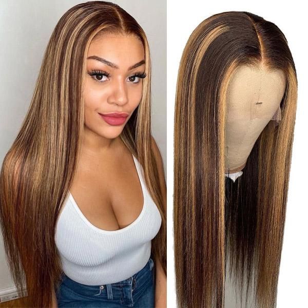 Blonde Highlight Wig Straight Human Hair Wig 5x5 HD Lace Closure Wig Glueless Wigs