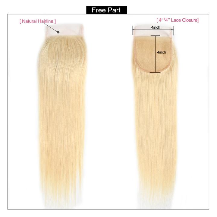 613 Blonde Color Brazilian Straight Hair With 4*4 Lace Closure 100% Unprocessed Human Hair 