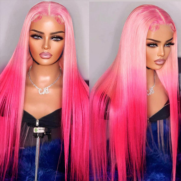 Rose Pink Straight Wig 13x4 HD Lace Front Wig Glueless Straight Human Hair Wigs 180% Density Barbie Hair Style