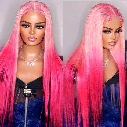 Rose Pink Straight Wig 13x4 HD Lace Front Wig Glueless Straight Human Hair Wigs 180% Density Barbie Hair Style