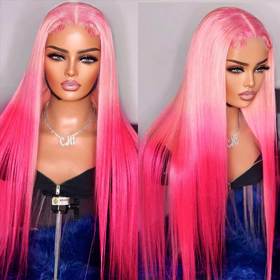 Rose Pink Straight Wig 13x4 HD Lace Front Wig Glueless Straight Human Hair Wigs 180% Density Barbie Hair Style