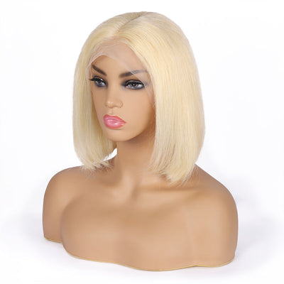 4*4 Blonde 613 Straight Bob Wig Short Wig 613 Lace Clsoure Wig