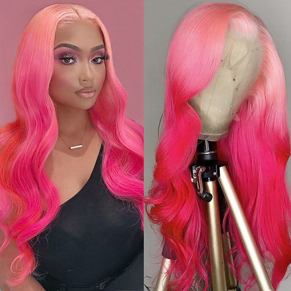 Pink Body Wave Lace Front Wig Pre-plucked 13x4 HD Lace Body Wave Human Hair Wig Barbie Hair Style