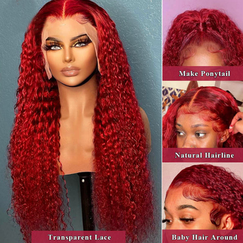 32 Inch Long Kinky Curly Lace Front Wigs For Women Hot Red Lace Front Human Hair Wigs Pre Plucked Glueless Wig