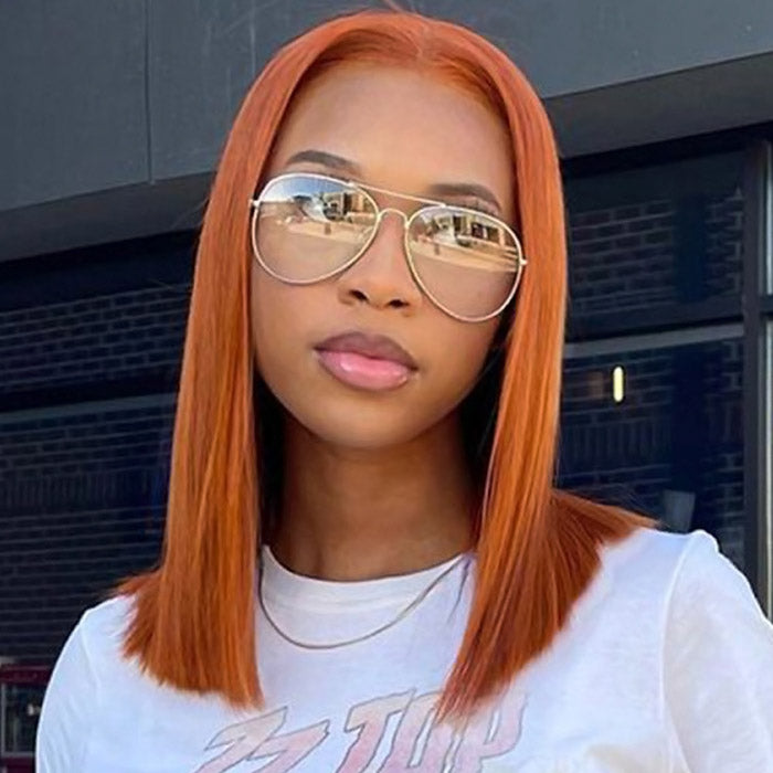 Straight Lace Front Wig Ginger Orange Color Glueless Straight Wigs Neck Length Wig