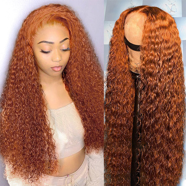 Ginger Orange Color 13x4 HD Lace Front Wig Kinky Culrs Human Hair Wigs Long Glueless Deep Curly Lace Wigs