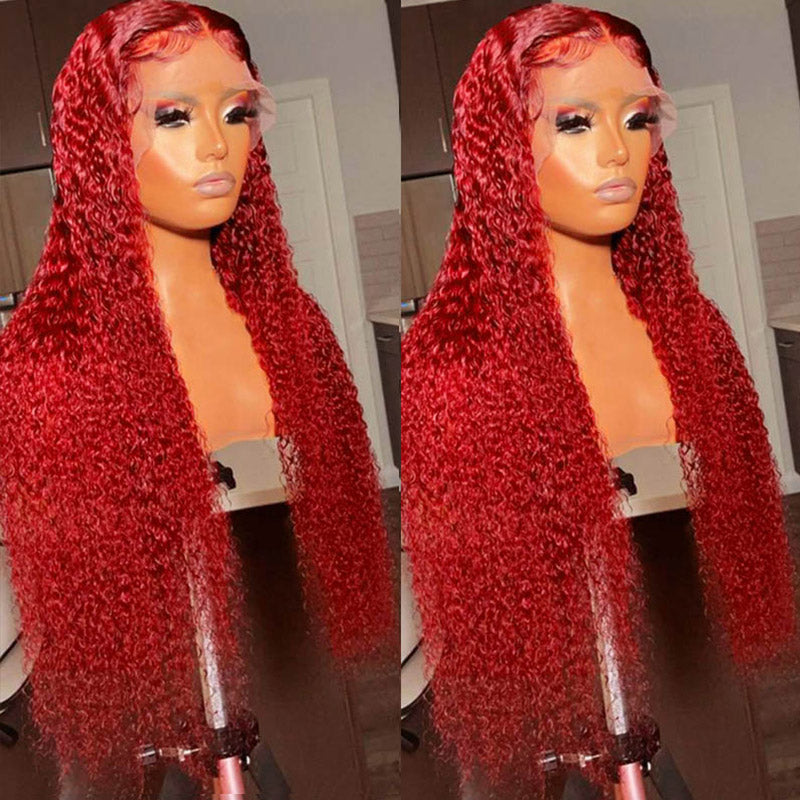 32 Inch Long Kinky Curly Lace Front Wigs For Women Hot Red Lace Front Human Hair Wigs Pre Plucked Glueless Wig