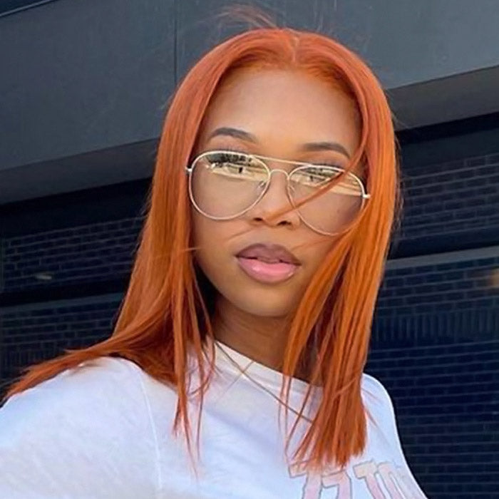 Straight Lace Front Wig Ginger Orange Color Glueless Straight Wigs Neck Length Wig