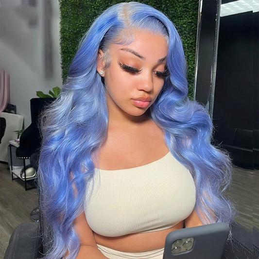 Colorful Wig Body Wave Lace Front Wig 13x4 HD Lace Frontal Wig Light Blue Long Wigs Body Wave Glueless Wigs