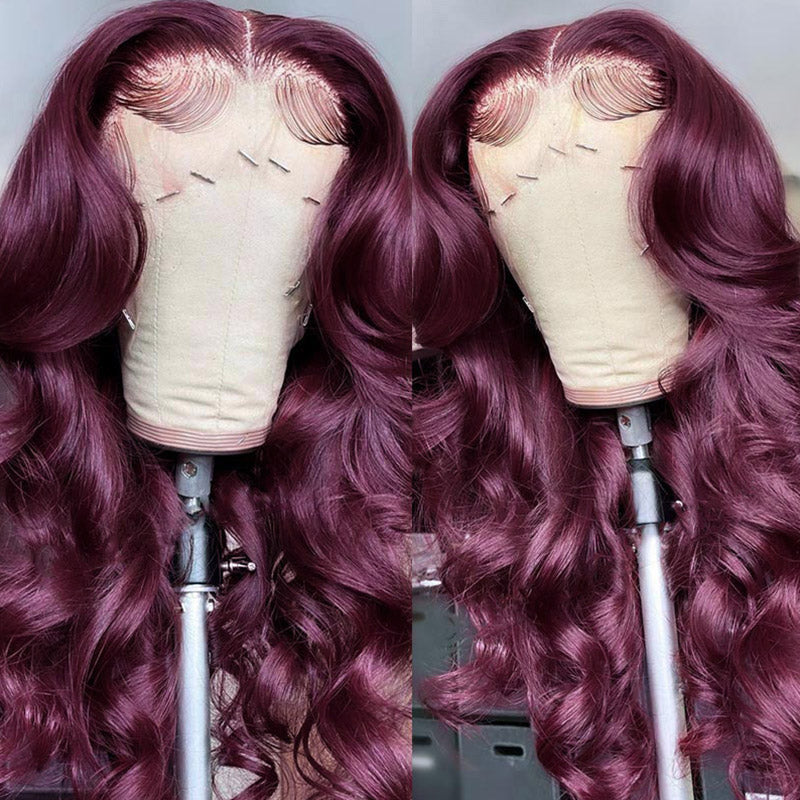 13x4 Lace Burgundy Red Colored Wigs Pre Plucked Body Wave Human Hair Wigs Dark 99J Color Glueless Lace Front Wigs