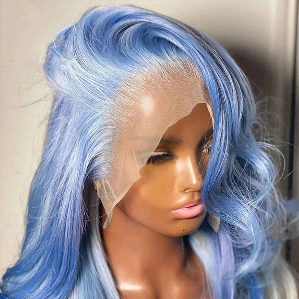Colorful Wig Body Wave Lace Front Wig 13x4 HD Lace Frontal Wig Light Blue Long Wigs Body Wave Glueless Wigs