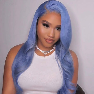 Colorful Wig Body Wave Lace Front Wig 13x4 HD Lace Frontal Wig Light Blue Long Wigs Body Wave Glueless Wigs