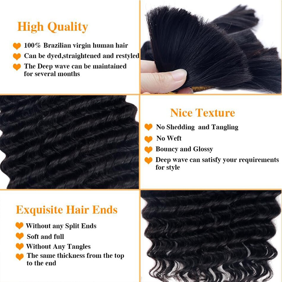 Bulk Human Hair Deep Wave Human Hair For Braiding 100% Unprocessed No Weft Human Hair Bulk Extensions