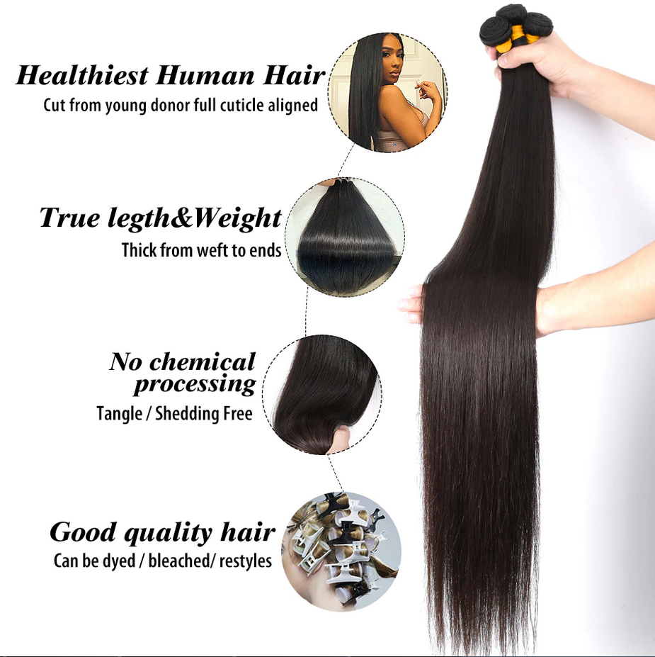 Mink Hair Brazilian Silky Straight Hair Weave 3 Bundles Natural Black