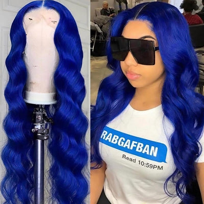 Wear Go Body Wave Wig Blue Color Pre-lucked 13x4 HD Lace Frontal Wig Body Wave Human Hair Wig For Black Women Long Body Wave Glueless Wig
