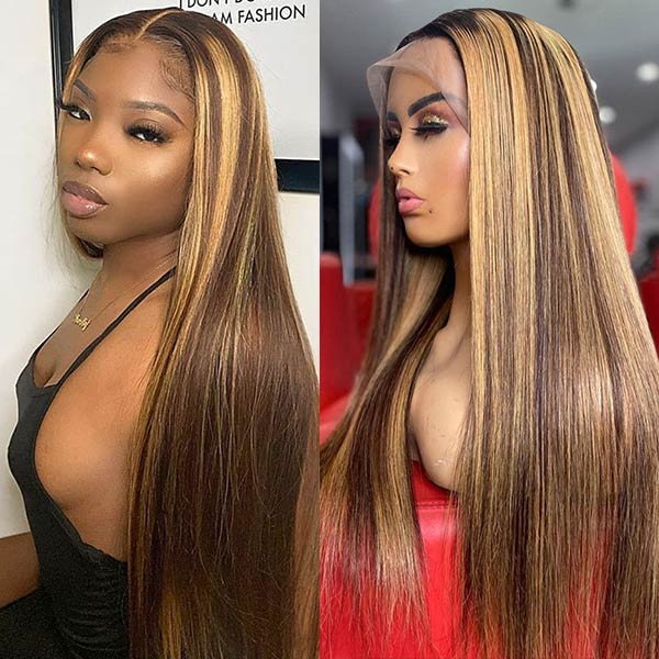 13*4 Highlight Straight Lace Front Wig 180 Density P4/27 Glueless Straight Wig
