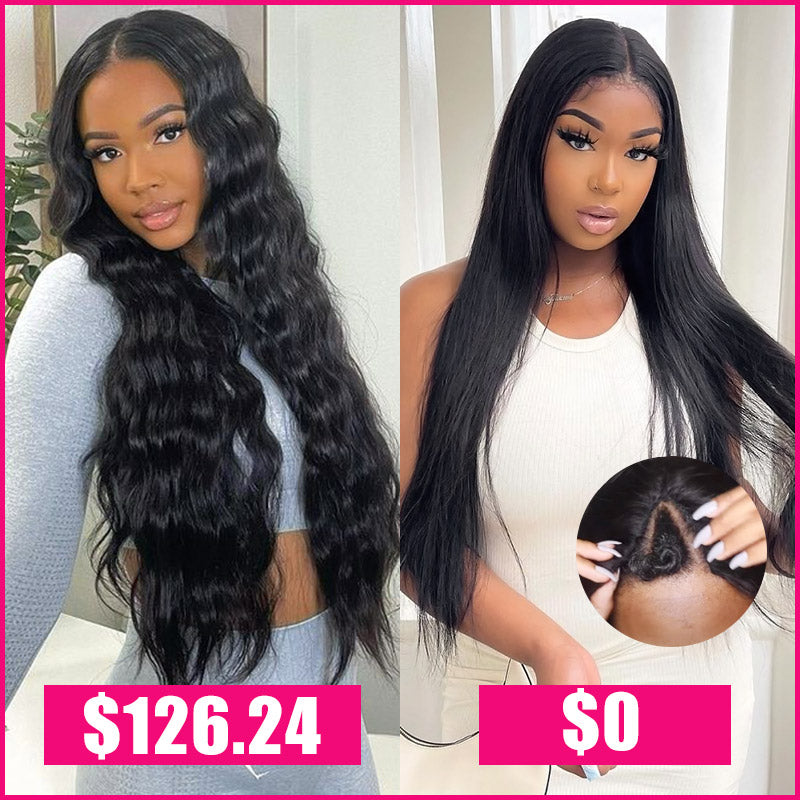 Buy 4x4 Lace Closure Wig Loose Deep Wave Get 16 Inches V Part Straight Wig Free